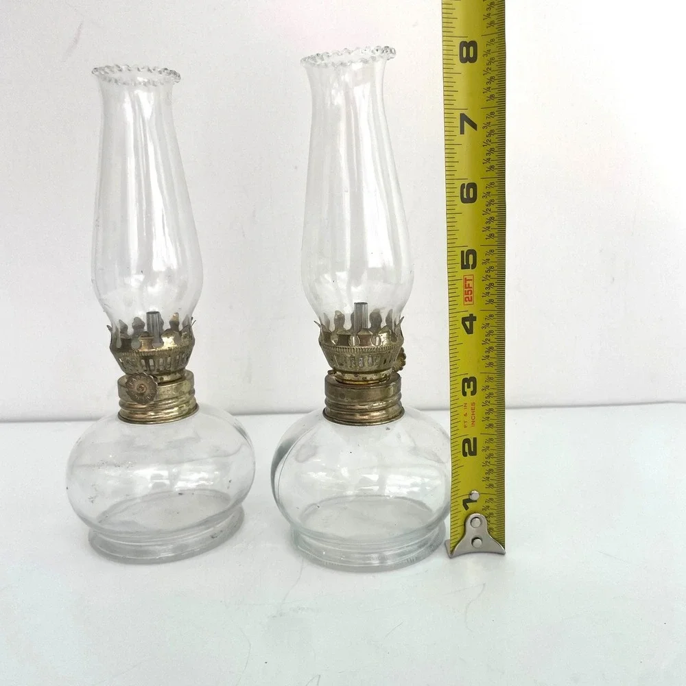 Vintage Lamplight Farms Miniature Oil Lamps Clear Glass Made in Italy Set of 2